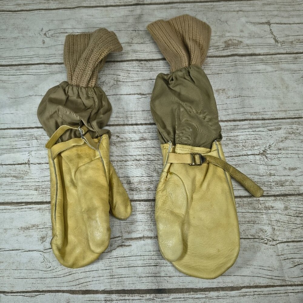 Vintage 1951 US Army Gunners Gloves Mittens Trigger Finger Leather Korean War